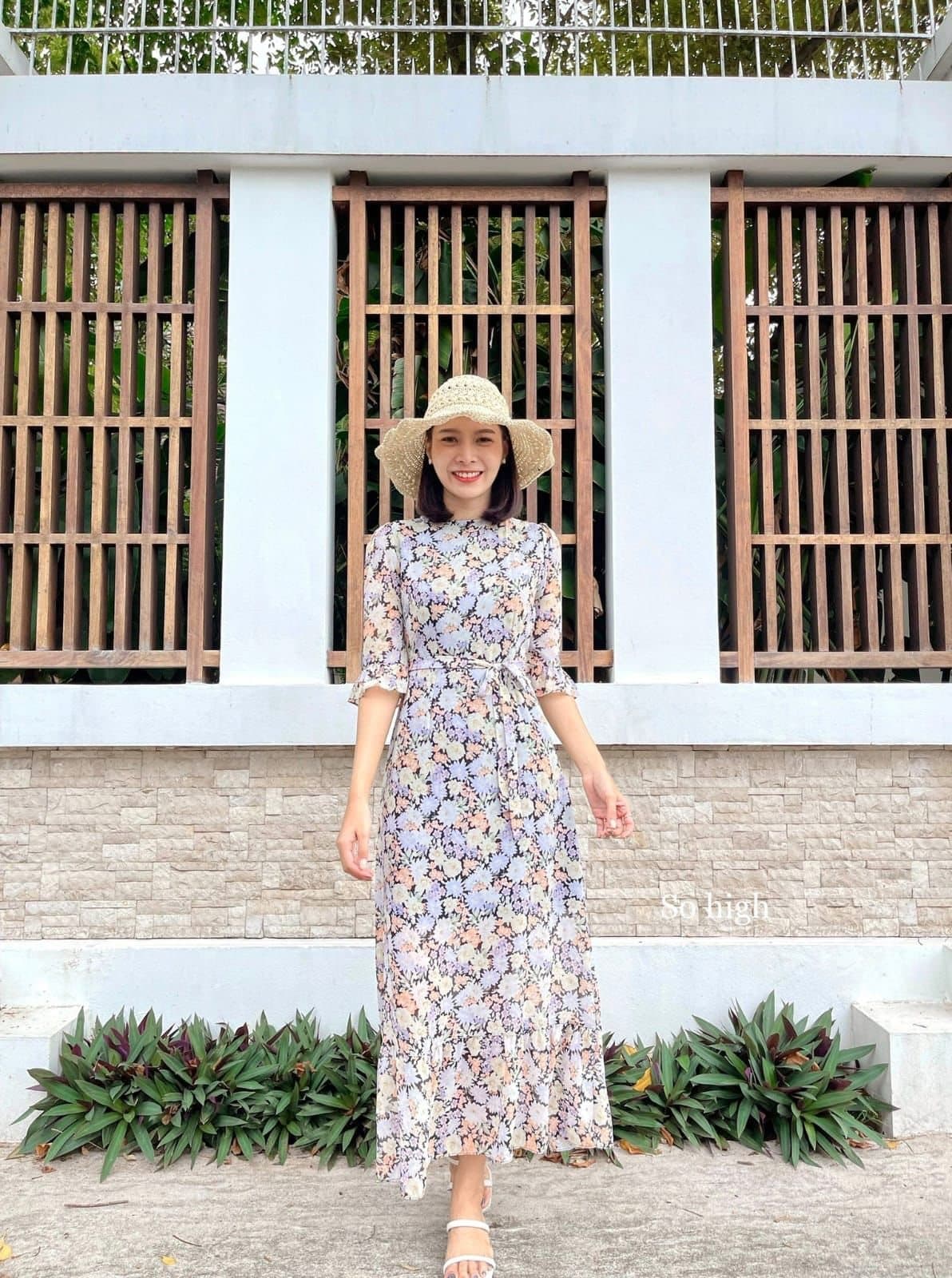 Black Floral Print Midi Dress