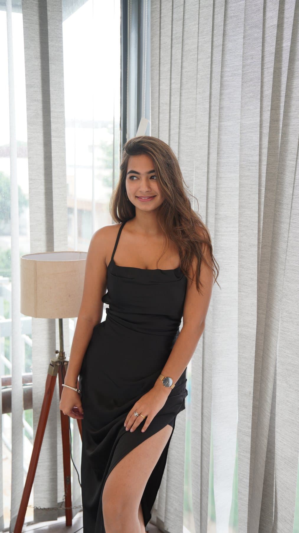 Black Satin Slit Dress