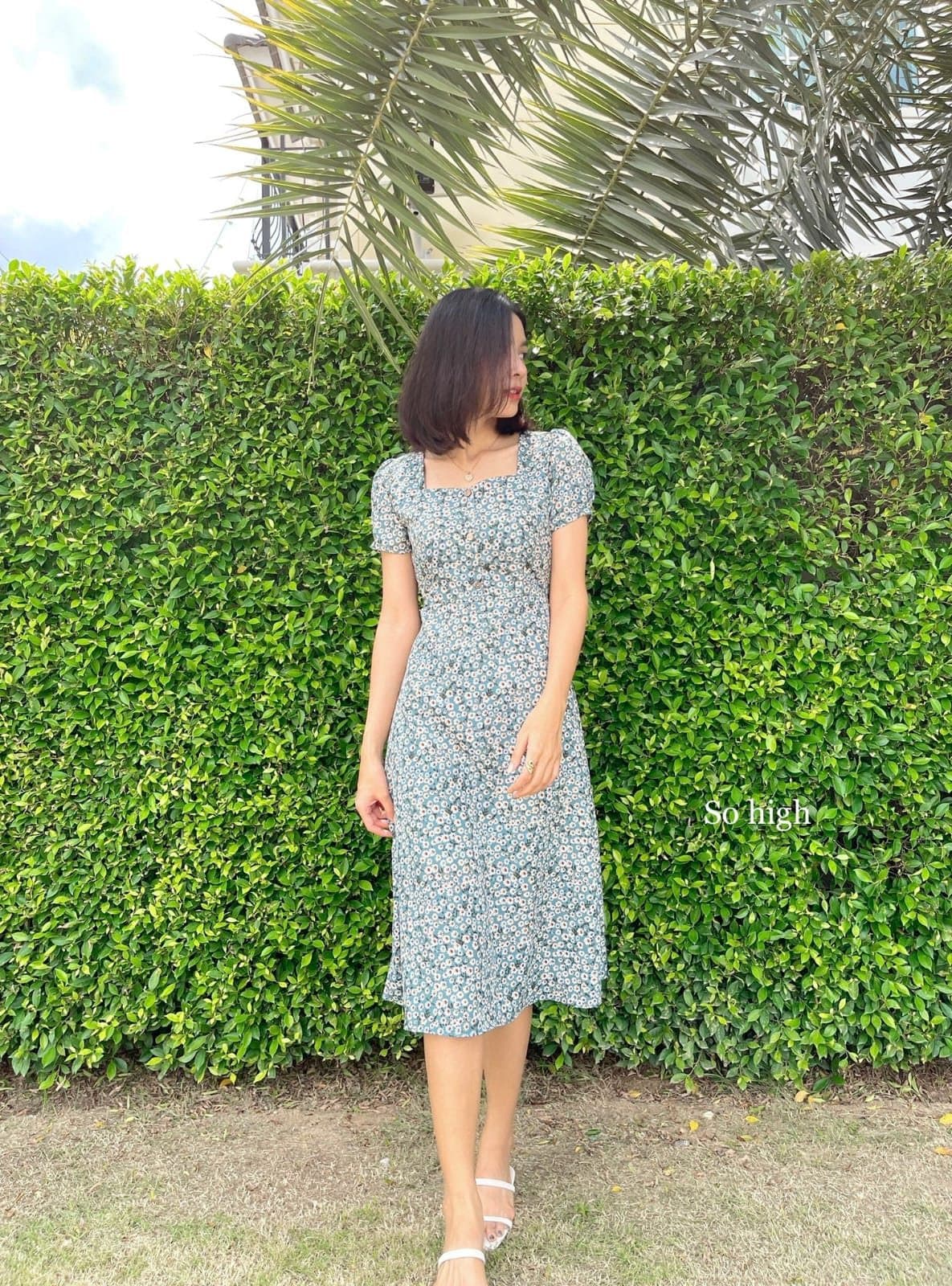 Blue Ditsy Floral Midi Dress - view 1