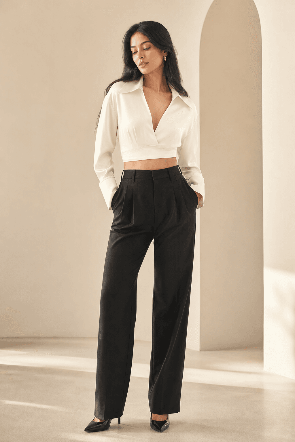 White Collared Crop Top - view 1