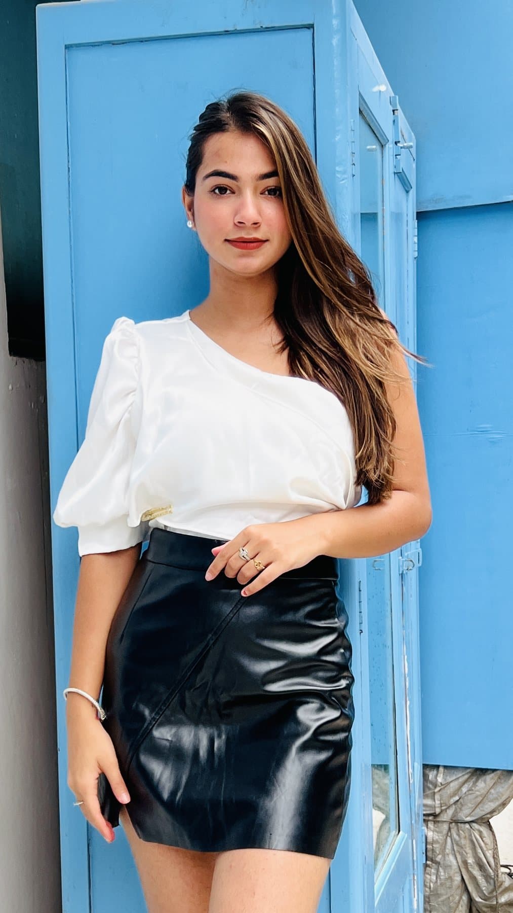 White One-Shoulder Satin Top - view 1